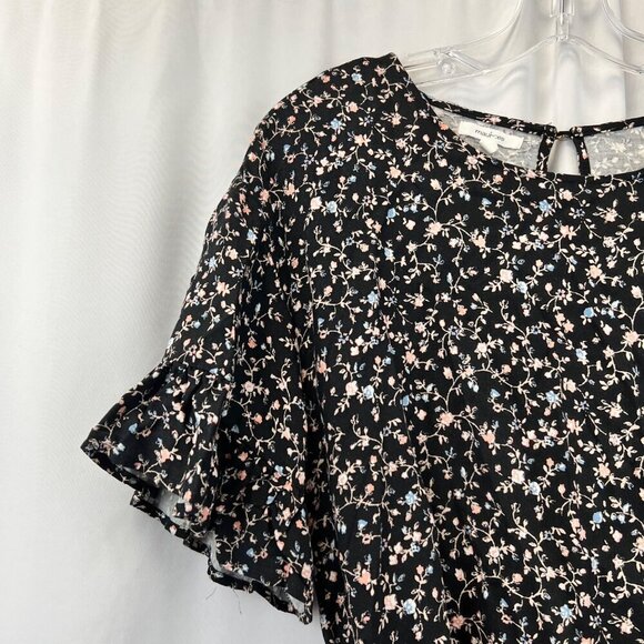Maurices Women’s Floral Belted Shift Dress Black/Multi Size Large Keyhole - Picture 4 of 9